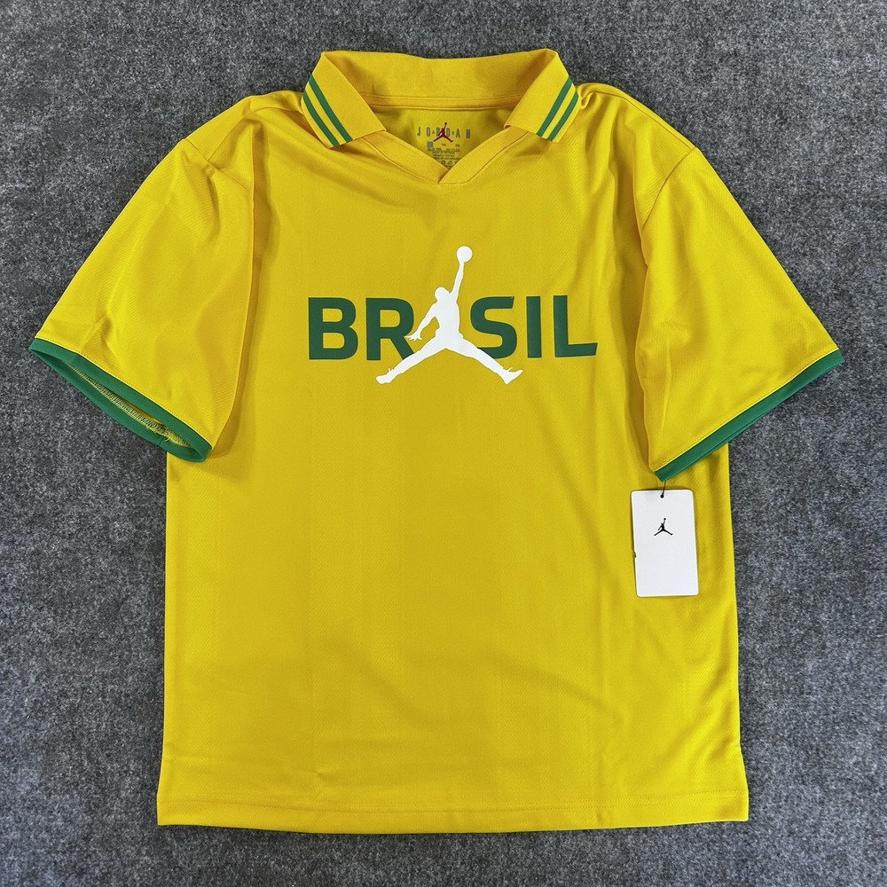 JORDAN x BRASIL Loose Polo Shirt Youth Size XL  (13-15Y) Yellow Varsity Maze